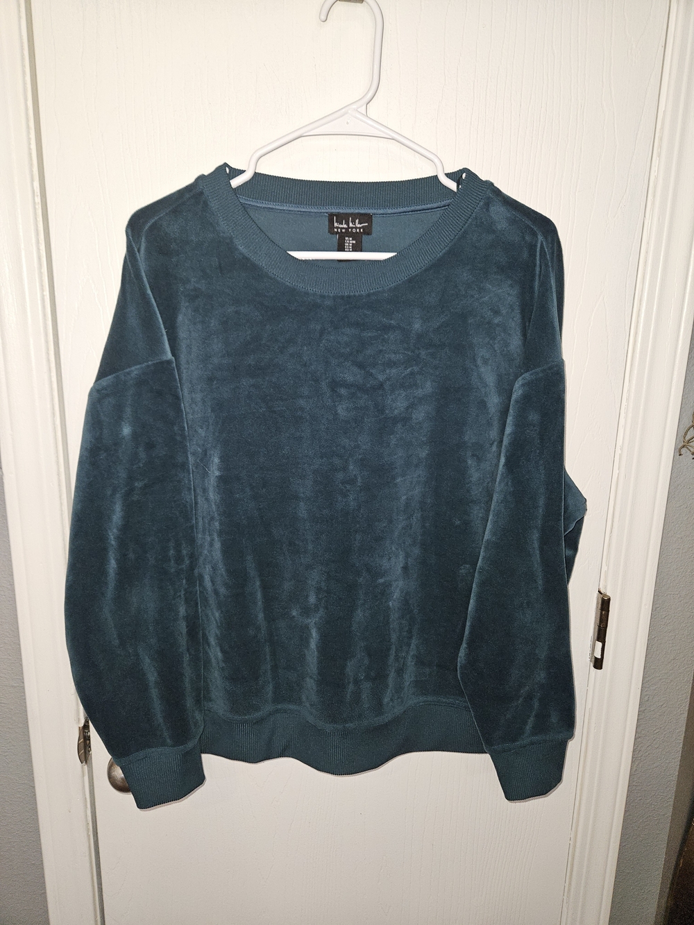 Nicole Miller Teal Velvet Pullover Sweatshirt
